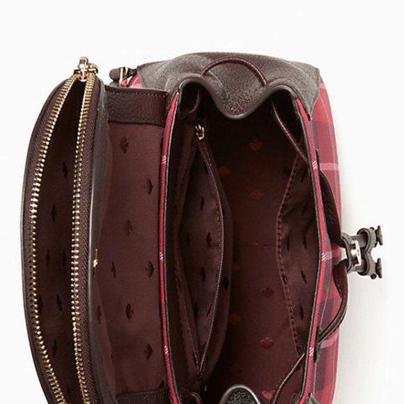 KATE SPADE LEILA MEDIUM FLAP BACKPACK TOTE BAG classic plaid LEATHER - Picture 4 of 4